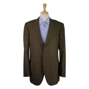 Lubiam Brown w/ Gold Windowpane Super 130's Wool 2-Btn Sportcoat Blazer 44L